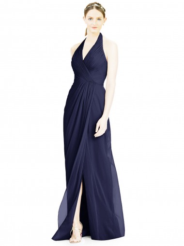 V-Neck Halter Chiffon Bridesmaid Dress with Side Front Slit Brisbane