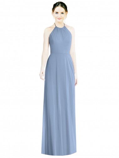 Halter Neck Tie Back Long Chiffon Bridesmaid Dress Brisbane