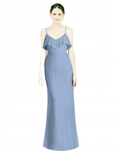 Deep Open Back Long Chiffon V-Neck Bridesmaid Dress Brisbane