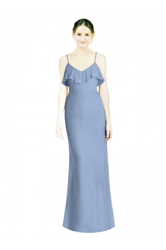 Deep Open Back Long Chiffon V-Neck Bridesmaid Dress Brisbane