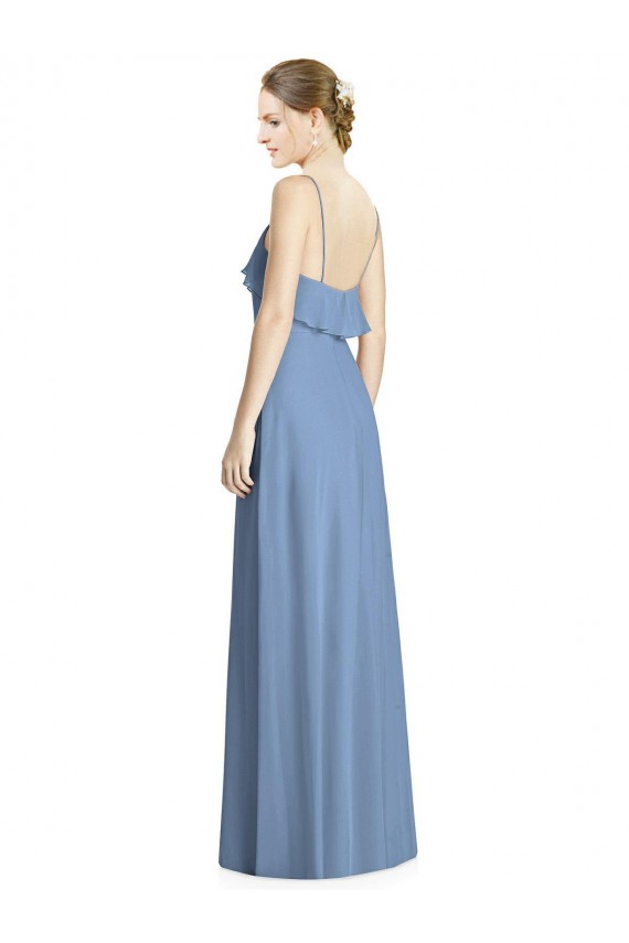 Deep Open Back Long Chiffon V-Neck Bridesmaid Dress Brisbane
