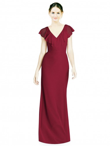 V-Neck V-Back Long Chiffon Bridesmaid Dress Brisbane