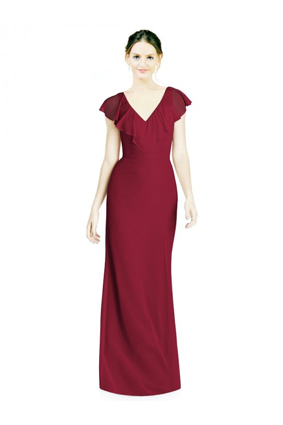 V-Neck V-Back Long Chiffon Bridesmaid Dress Brisbane