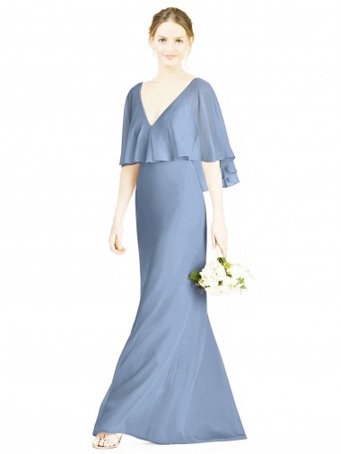 V-Back Trumpet Chiffon Bridesmaid Dress with Draped Cape Overlay Brisbane