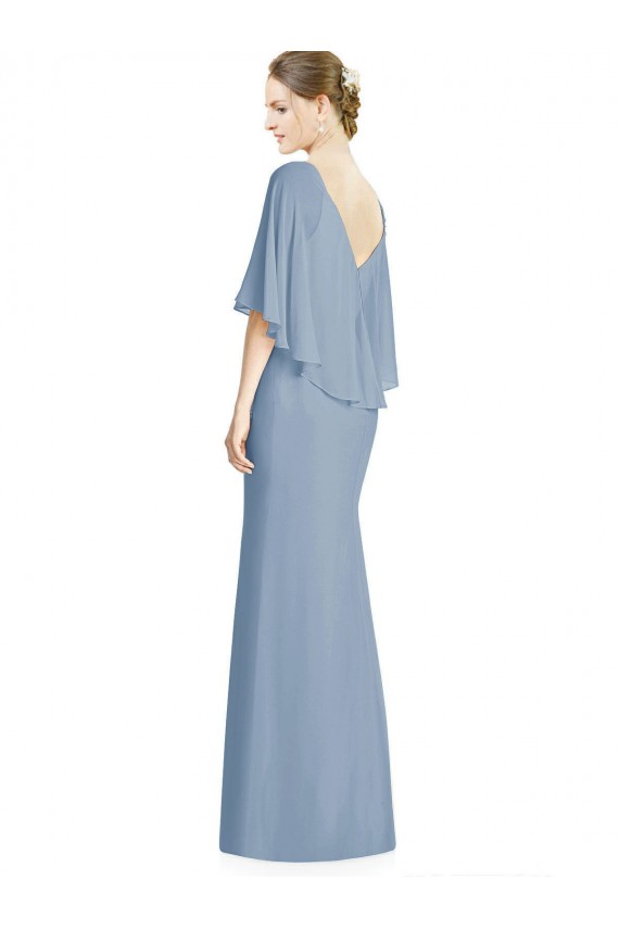 V-Back Trumpet Chiffon Bridesmaid Dress with Draped Cape Overlay Brisbane