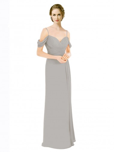 Draped Cold Shoulder Chiffon Bridesmaid Dress with Pleated Wrap Bodice Brisbane