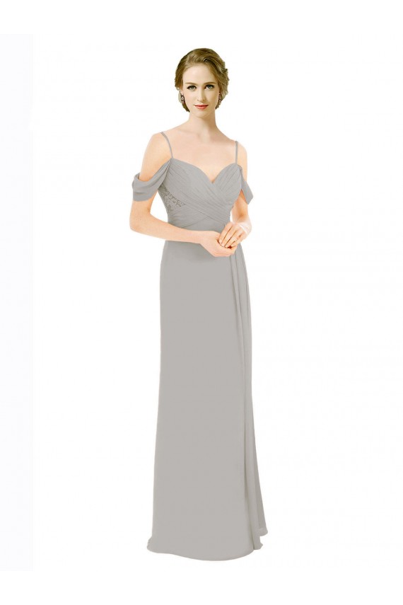 Draped Cold Shoulder Chiffon Bridesmaid Dress with Pleated Wrap Bodice Brisbane