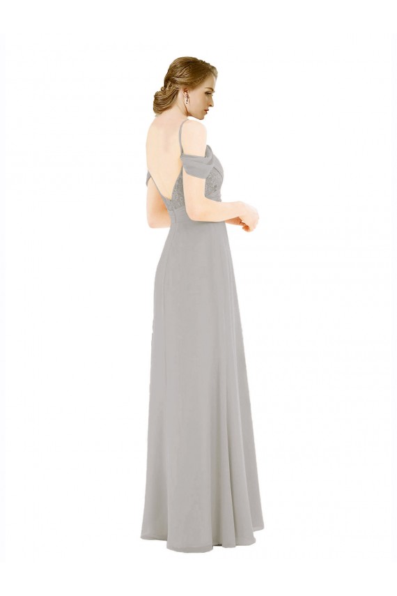 Draped Cold Shoulder Chiffon Bridesmaid Dress with Pleated Wrap Bodice Brisbane