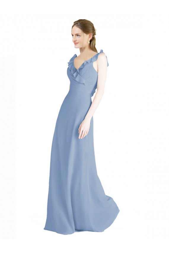 Fluted Chiffon Wrap Bridesmaid Dress with Ruffles V-Neck Brisbane