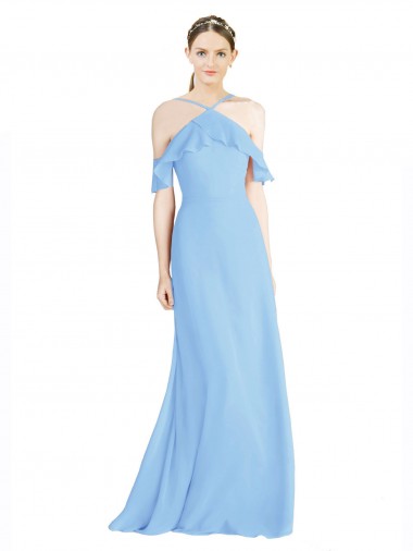 Halter Frill Cold Shoulder A-Line Chiffon Bridesmaid Dress Brisbane