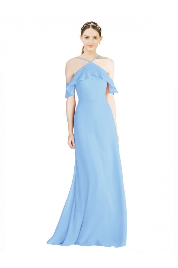 Halter Frill Cold Shoulder A-Line Chiffon Bridesmaid Dress Brisbane