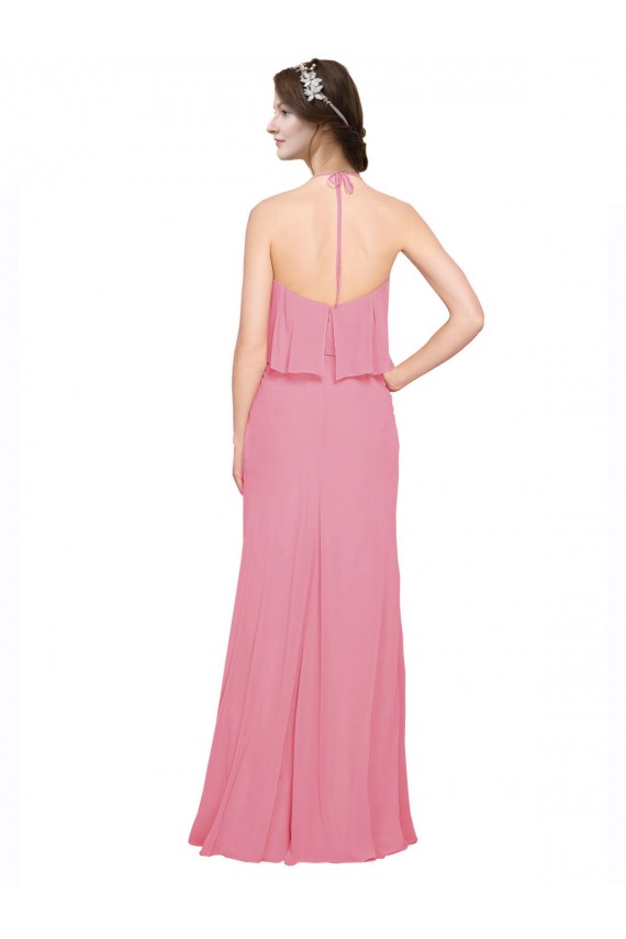 Ruffle Halter Neck A-Line Chiffon Bridesmaid Dress with Open Back Brisbane