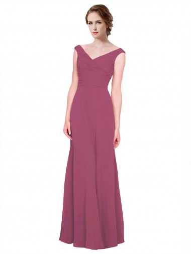 V-Neckline Long Chiffon Bridesmaid Dress with Wide V-Back Brisbane