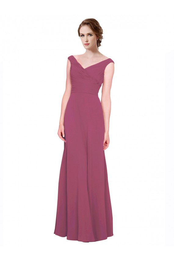 V-Neckline Long Chiffon Bridesmaid Dress with Wide V-Back Brisbane
