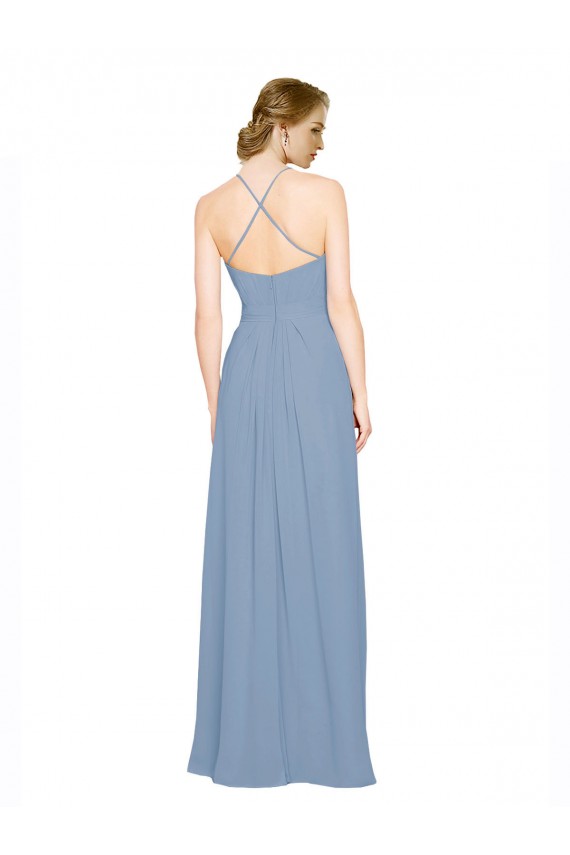 Pleated Halter Neckline A-Line Chiffon Bridesmaid with Criss Cross Back Brisbane