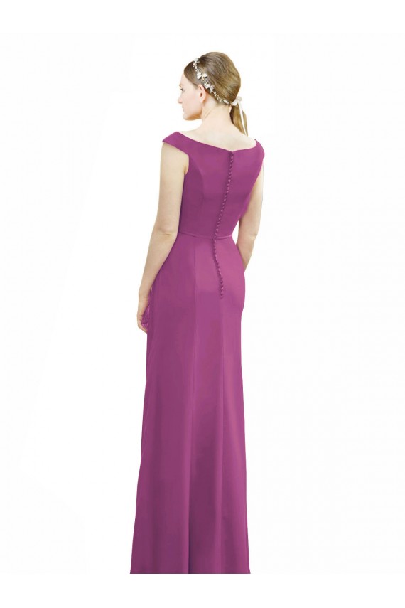Full Length Long Chiffon Bridesmaid Dress with Boat Neck Brisbane