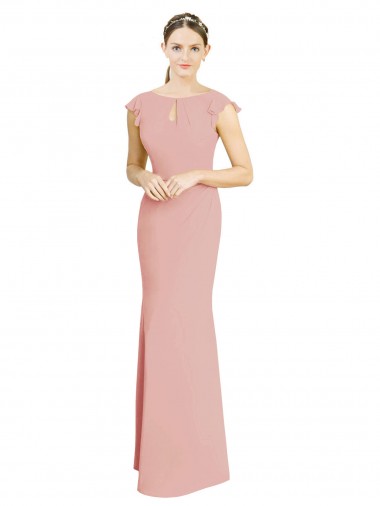 Chiffon Cap Sleeves Long Bridesmaid Dress with Keyhole Brisbane