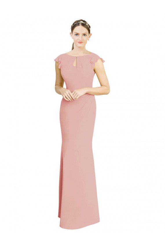 Chiffon Cap Sleeves Long Bridesmaid Dress with Keyhole Brisbane