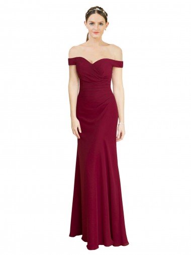 Off the Shoulder Long Chiffon Bridesmaid Dress / Prom Dress with Pleats Brisbane