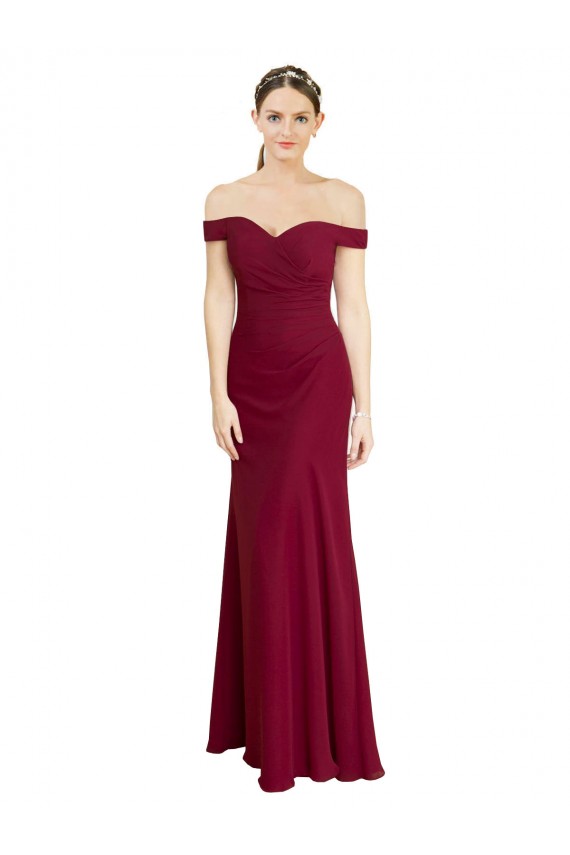 Off the Shoulder Long Chiffon Bridesmaid Dress / Prom Dress with Pleats Brisbane