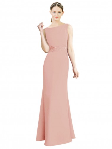 Full Length Long Chiffon Bridesmaid Dress with Pleated Lace Waist Brisbane
