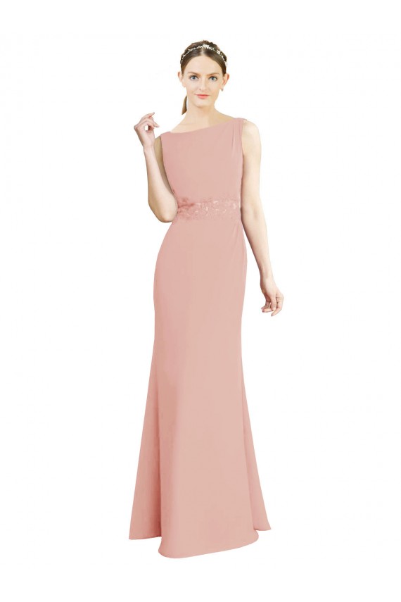 Full Length Long Chiffon Bridesmaid Dress with Pleated Lace Waist Brisbane