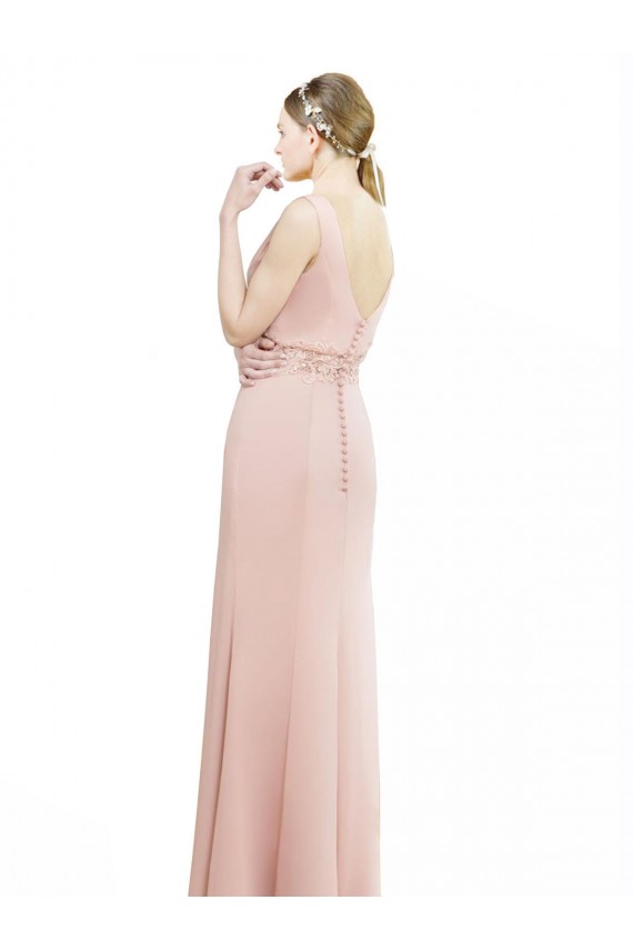 Full Length Long Chiffon Bridesmaid Dress with Pleated Lace Waist Brisbane