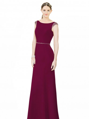 Slim Chiffon Bridesmaid Dress with Embellished Capped Sleeves Brisbane