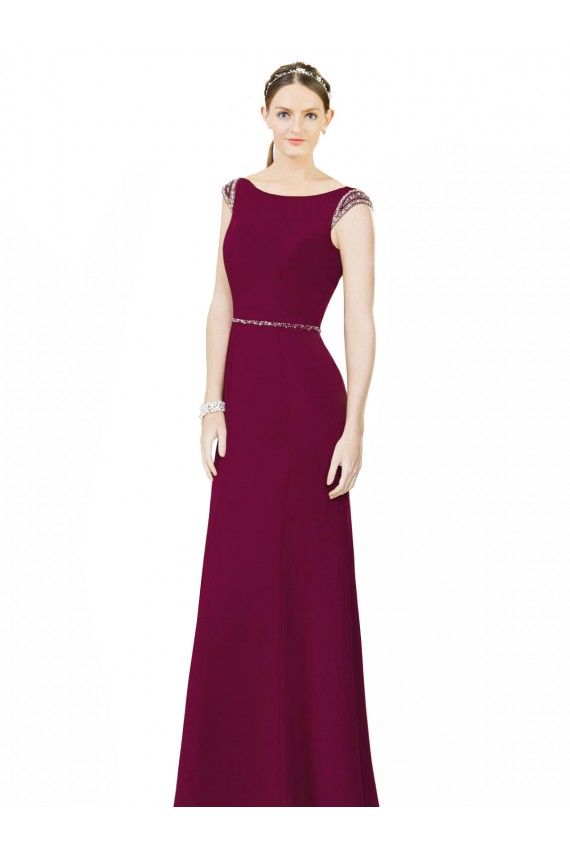 Slim Chiffon Bridesmaid Dress with Embellished Capped Sleeves Brisbane