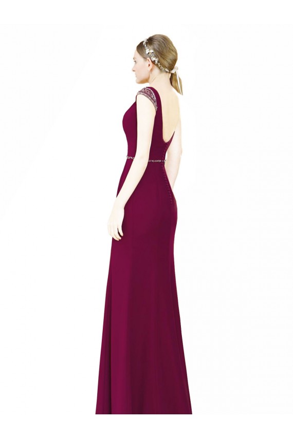 Slim Chiffon Bridesmaid Dress with Embellished Capped Sleeves Brisbane