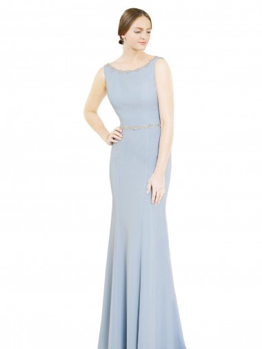 Full Length Chiffon Bridesmaid Dress with Sparkly Neckline and Belt Brisbane