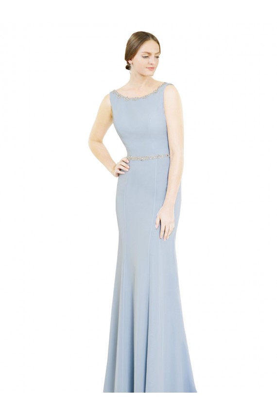 Full Length Chiffon Bridesmaid Dress with Sparkly Neckline and Belt Brisbane