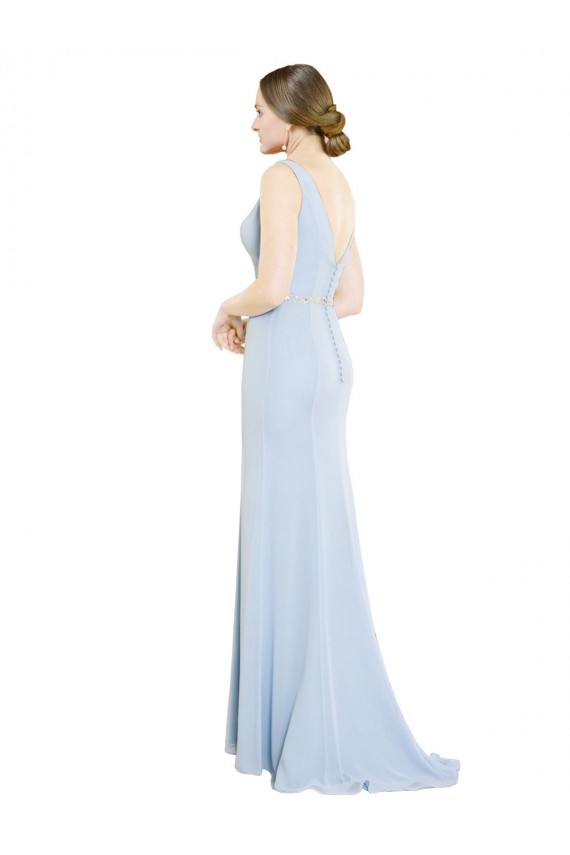 Full Length Chiffon Bridesmaid Dress with Sparkly Neckline and Belt Brisbane
