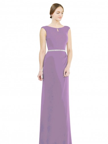 Long Chiffon Bridesmaid Dress with Boat Neckline and Keyhole Brisbane