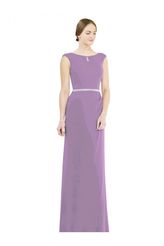 Long Chiffon Bridesmaid Dress with Boat Neckline and Keyhole Brisbane