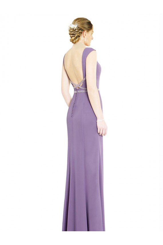 Long Chiffon Bridesmaid Dress with Boat Neckline and Keyhole Brisbane