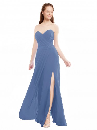 Classic Strapless Bridesmaids Dress with Draped Sweetheart Bodice and Side Slit Brisbane
