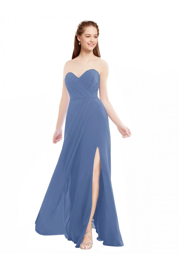 Classic Strapless Bridesmaids Dress with Draped Sweetheart Bodice and Side Slit Brisbane