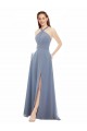 High Neck Chiffon Bridesmaid Dress with Draped Bodice Brisbane
