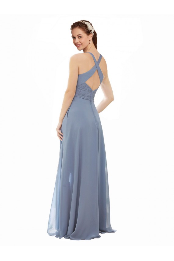 High Neck Chiffon Bridesmaid Dress with Draped Bodice Brisbane