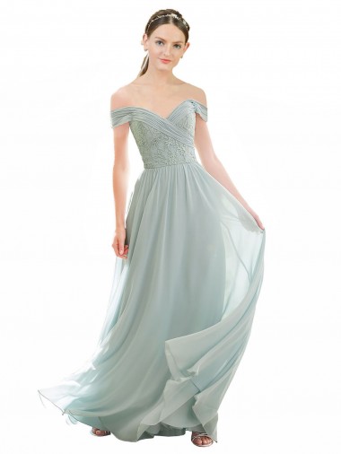 Romantic Bridesmaid Dress with Embroidered Off the Shoulder Bodice Brisbane
