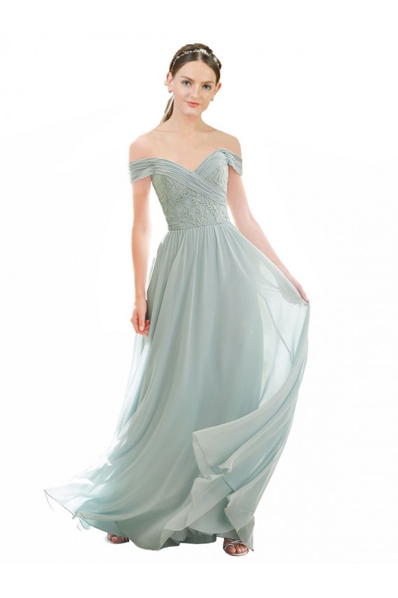 Romantic Bridesmaid Dress with Embroidered Off the Shoulder Bodice Brisbane