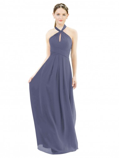 High Halter Neck Chiffon Bridesmaid Dress with Twist-Tie Brisbane