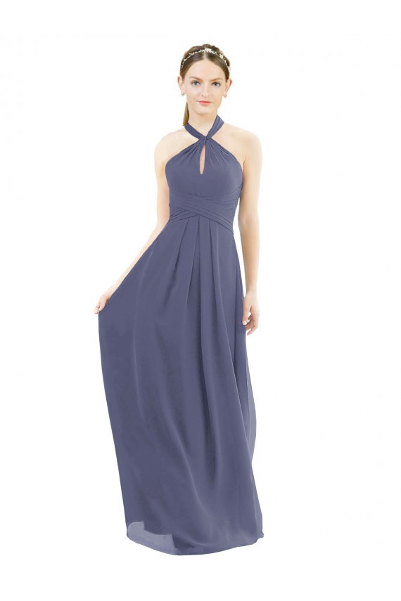 High Halter Neck Chiffon Bridesmaid Dress with Twist-Tie Brisbane