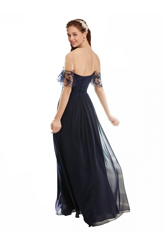 Boho Bridesmaid Dress with Beaded Embroidered Bodice and Flutter Cap Sleeves Brisbane