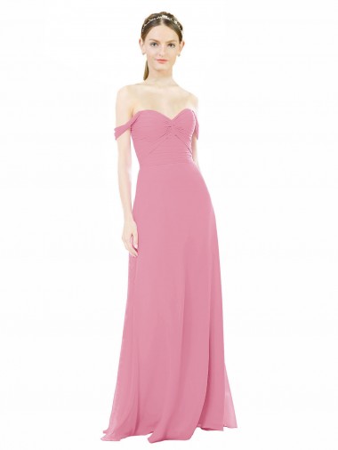Fitted Sweetheart Bodice Chiffon Bridesmaid Dress with Draped Cap Sleeves Brisbane