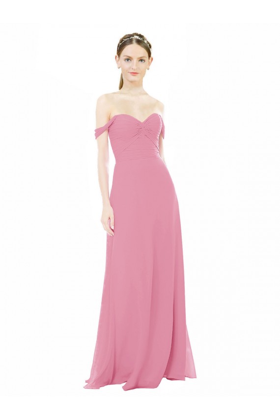 Fitted Sweetheart Bodice Chiffon Bridesmaid Dress with Draped Cap Sleeves Brisbane