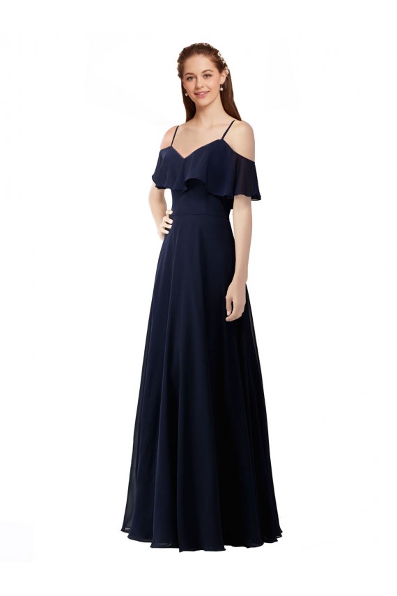 Chiffon Bridesmaids Dress with Off the Shoulder Ruffle Detail Brisbane