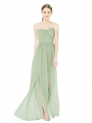 Strapless Draped Bodice Maxi Bridesmaid Dress with Front Slits Brisbane