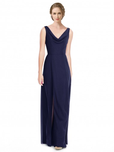 Cowl Neck Deep V-Back Chiffon Bridesmaid Dress with Side Front Slits Brisbane